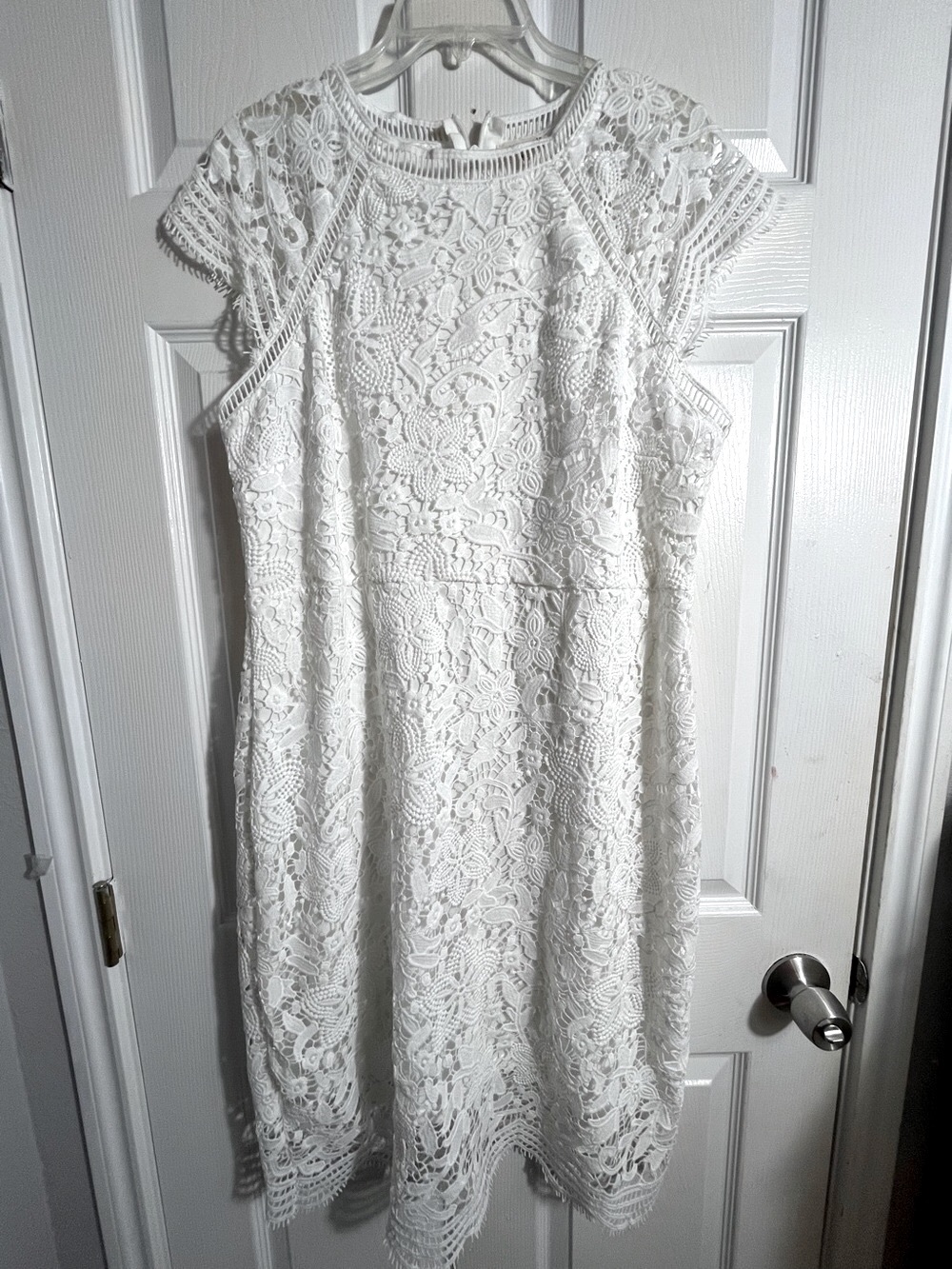 Main Strip White Lace Dress with Crochet Trim XL